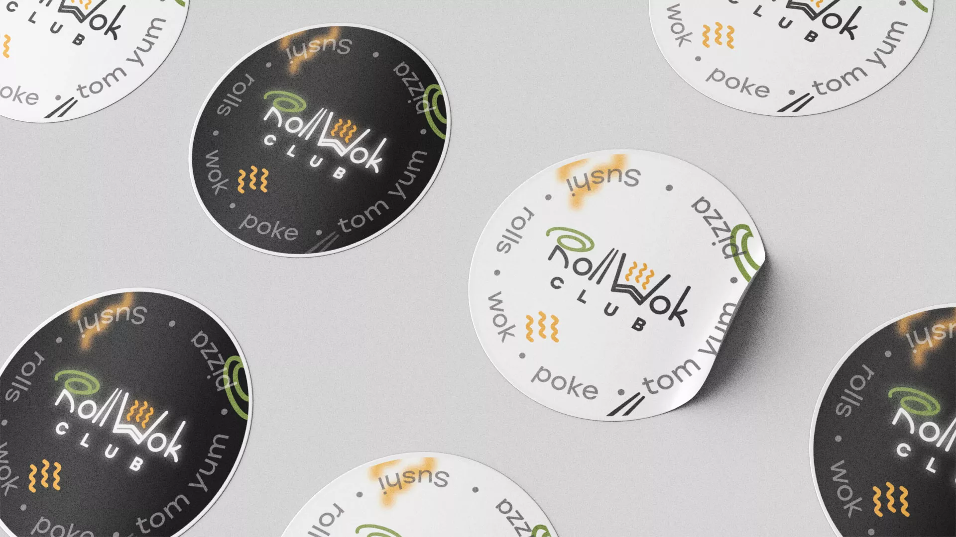 Разработка наклеек для суши-бара «Roll Wok Club» в Вышнем Волочке